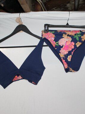 Maaji Reversible Navy Floral 2-Piece Bikini Top and Bottom